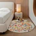thumbnail image 2 of Boho Beige Flowers Round Area Rug 5Ft Washable Circle Rugs for Living Room Bedroom, Spring Abstract Watercolor Floral Leaf Non-Slip Carpet Floor Mats Indoor Outdoor Carpet Runner Aesthetic Home Decor, 2 of 8
