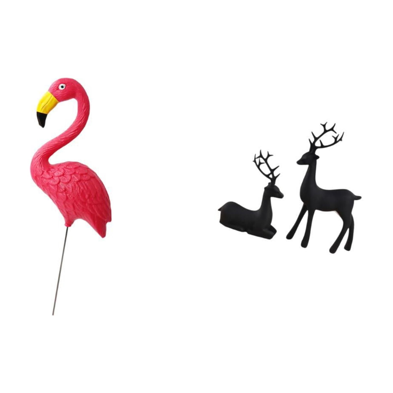 Miulika Flamingo Fairy Garden Sculpture and Black Reindeer Resin Figurine Set for Holiday Yard Art and Living Room Balcony Decoration