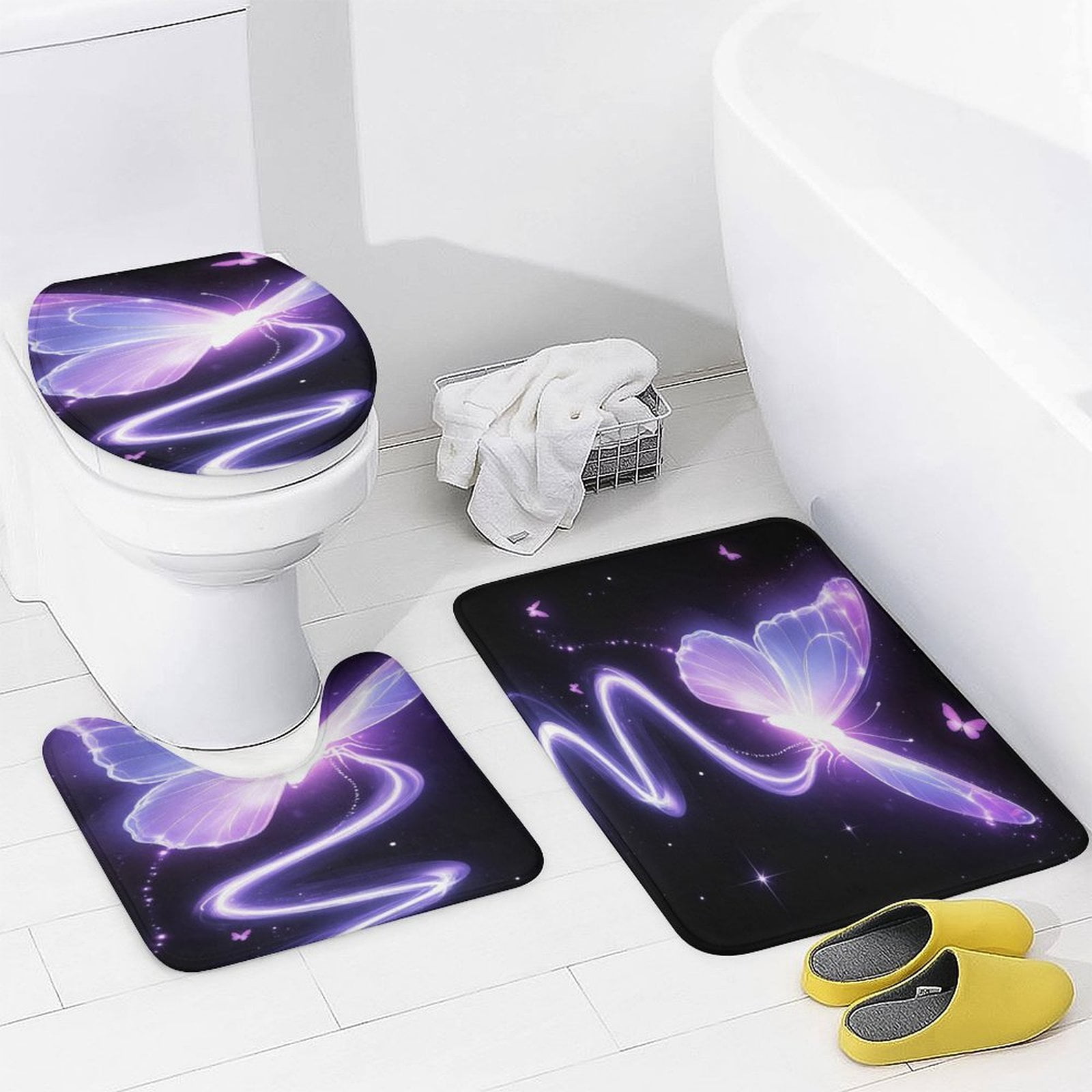 Dreamy Purple Butterfly Pattern (59)-2 Shower Curtain Waterproof Bathroom Curtain Set with Hooks Home Decor Bathroom Curtains 4pcs