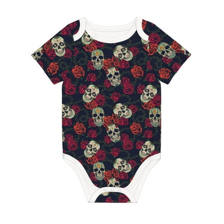 

Coaee Roses Skulls for Soft Cotton Baby Short-Sleeve Bodysuit Baby Girls Boys Bodysuit Romper