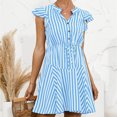 thumbnail image 4 of Vestido casual HUOGUO con estampado de rayas y cuello en V de manga corta para mujer, 4 of 4