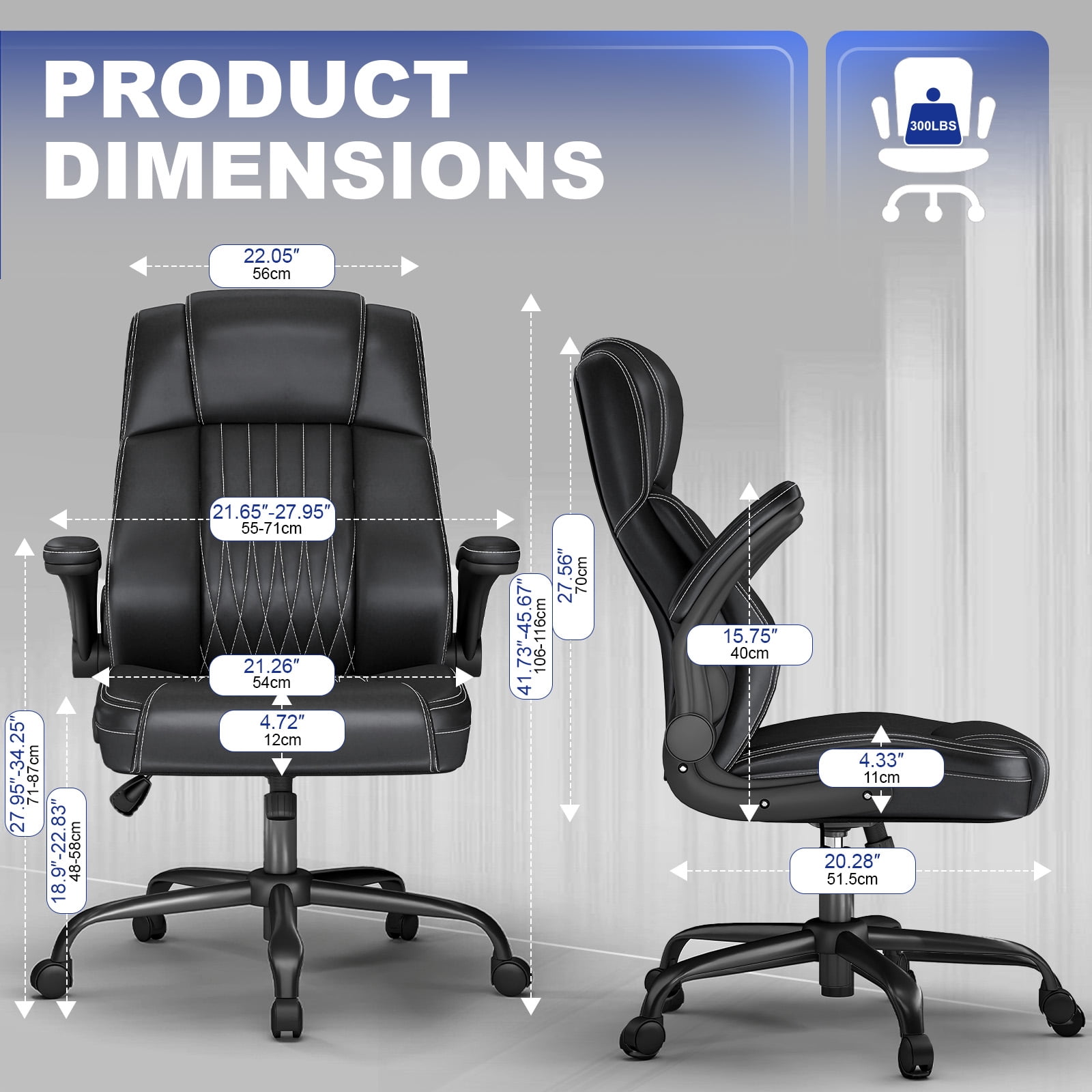 High-Back Executive Office Chair, Black PU Leather, Adjustable Armrests, Headrest & Lumbar Support, Ergonomic Swivel Boss Chair