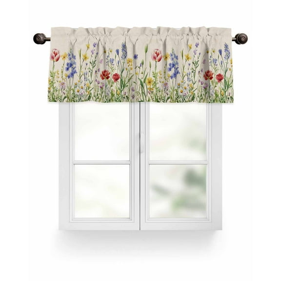 Valance for Windows 60"W x 18"L Spring Summer Colorful Wildflowers Plants Kitchen Curtains Light Filtering Curtain Valances Rod Pocket Curtains for Bedroom Farmhouse Living Room