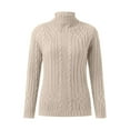 thumbnail image 4 of Curuila Women Turtleneck Sweater Knitted Solid Color Long Sleeve Fashion Thick Slim Fit Autumn Winter Pullover Beige Size L, 4 of 5