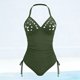thumbnail image 3 of Traje de baño de una pieza para mujer, conjuntos de bikini para mujer, moda de primavera para mujer, estilo falda de color sólido conservador, conjunto de traje de baño con abertura y unión, 3 of 9