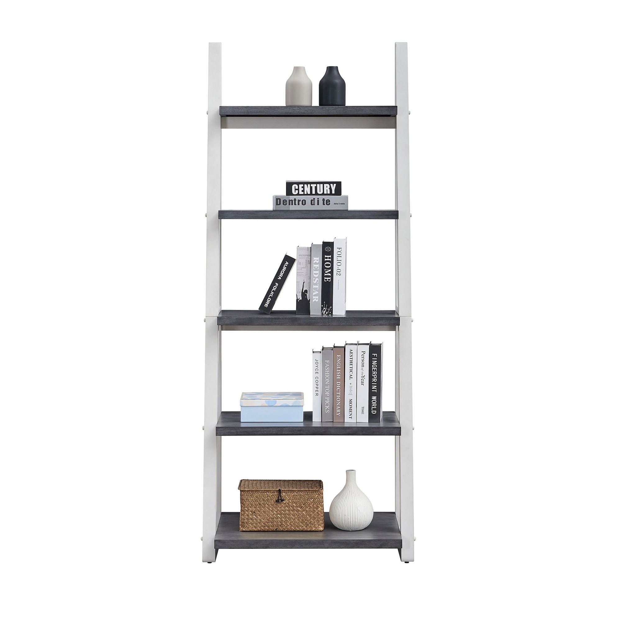 5-Tier Shelves Bookshelf, Storage Rack, Bookcase with Rubber Wood Frame, Ladder Shelf for Living Room, Home Office, Kitchen, Bedroom, Apartment