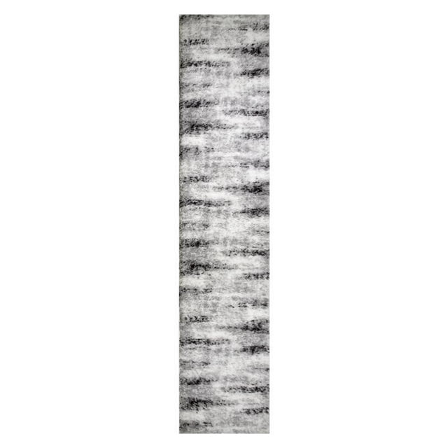 594572 Zielle Soft Shag Painterly Modern Rug Gray Area Rug Runner 2'2" x 10'