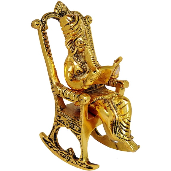 PARIJAT HANDICRAFT Metal Lord Ganesha Reading Ramayana Statue Hindu God Ganesh Ganpati Sitting on Chair Idol Sculpture Home Office Gifts Decor