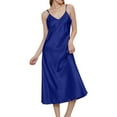 thumbnail image 2 of Fazvaoo Ladies Nightgowns Chemises V-Neck Thin Long Nightgowns Soft Silk Nightdress(Blue,Size S-XL), 2 of 7