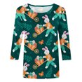 thumbnail image 4 of Happy Easter Shirts for Women 3/4 Sleeve Round Neck Easter Eggs Bunny Print T-Shirts 2024 Trendy Tee Tops Army Green,XL, 4 of 6