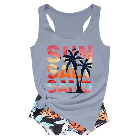 haizhen Racerback Tank Tops for Women Boho Sun Salt Sand Beach Shirts Dressy Casual Sleeveless Fitness Clothing Trendy Summer Workout Athletic Running Vest Grey, S