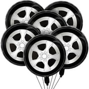 XD2-6 Pcs Wheel Tire Balloons 18 Inch Race Car Balloons Race Car Party Decorations Foil Large Birthday Party Supplies Decorations Black White*2