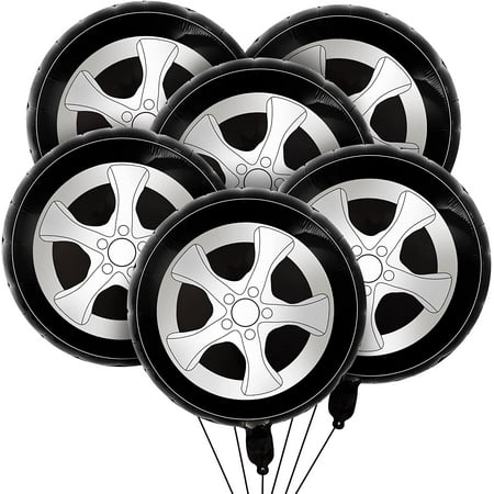 XD2-6 Pcs Wheel Tire Balloons 18 Inch Race Car Balloons Race Car Party Decorations Foil Large Birthday Party Supplies Decorations Black White*2