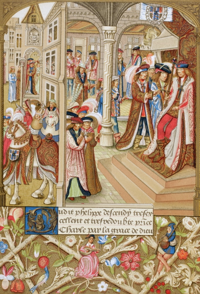 Charles The Bold Duke Of Burgundy1433-1477 Seated On His Throne And Attended By His Barons And Councillors After A 15Th Century Manuscript Abridged Chronicles Of Burgundy From Military And Religious L