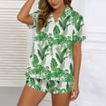 thumbnail image 4 of QINGFSAP Womens Summer Pajama Set Tropical Leaf Print Button Down Shirt and Shorts Notch Collar Lounge Sleepwear Two Piece, 4 of 5