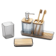 thumbnail image 5 of Xiao Hua Juego de accesorios de baño de 5 piezas, que incluye dispensador de jabón, jabonera, portacepillos de dientes, vaso para cepillos de dientes y bandeja para tocador (gris), 5 of 5