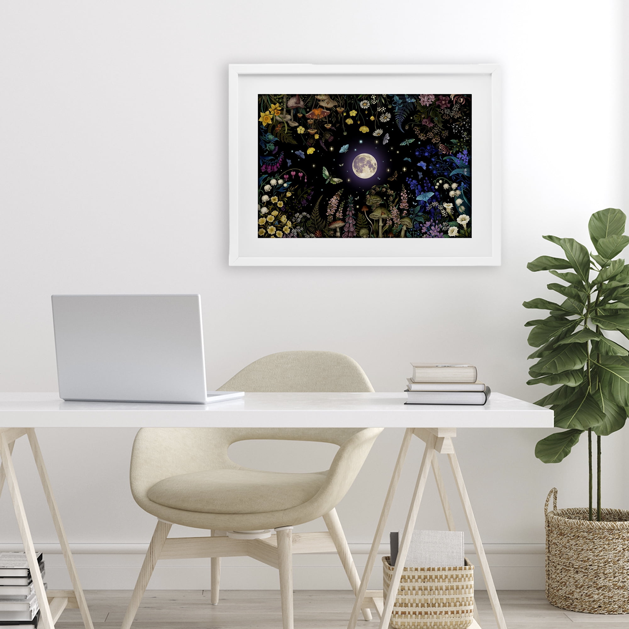 Stupell Industries Night Garden with Moth White Framed Print Under Glass, design by Episodic Drawings