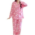 thumbnail image 2 of Elvqul Womens Long Sleeve Pajamas Set Print Basic Pink Plus Size Night Shirts Collared Fashion with Pocket Button up Pajamas Set, 2 of 3