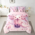thumbnail image 2 of Erosebridal Pink Axolotl Bedding Twin Size, Boba Milk Tea Bed in a Bag Twin size, Blossoms Flower Reversible Bed Set, Microfiber Room Decoration, 7pcs, 2 of 6