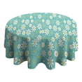 thumbnail image 4 of Turquoise Daisy Flower Yellow Centers Pattern Round Tablecloth 60"x60",Wrinkle Wipeable Table Cloth for Kitchen Dining Room Picnic Patio Party, 4 of 6