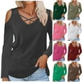 thumbnail image 5 of Lovskoo Cold Shoulder Tops for Womens Fall Tops Floral Printed Fashion Long Sleeve Shirt Khaki, 5 of 5