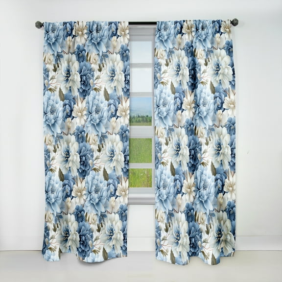 Designart "Blue And White Victorian Florals II" Floral Blackout Curtain Single Panel