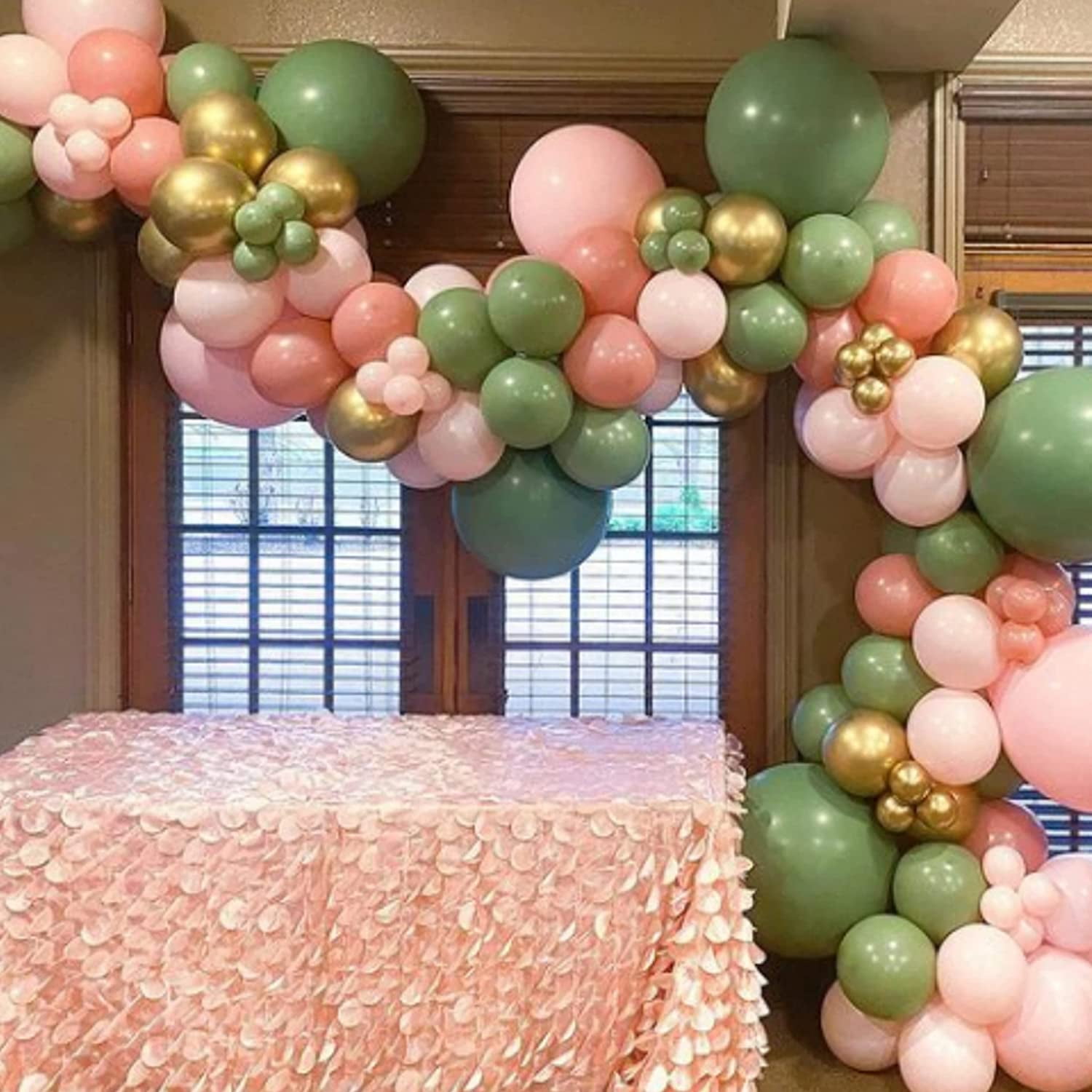 Sage Olive Green Pink Balloons Garland, Avocado Green Retro Pink Gold ...