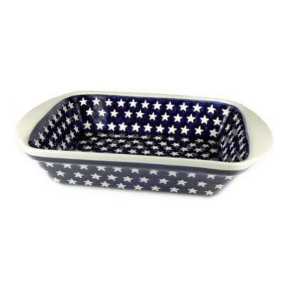 Blue Rose Polish Pottery Stars Large Rectangular Baker with Handles