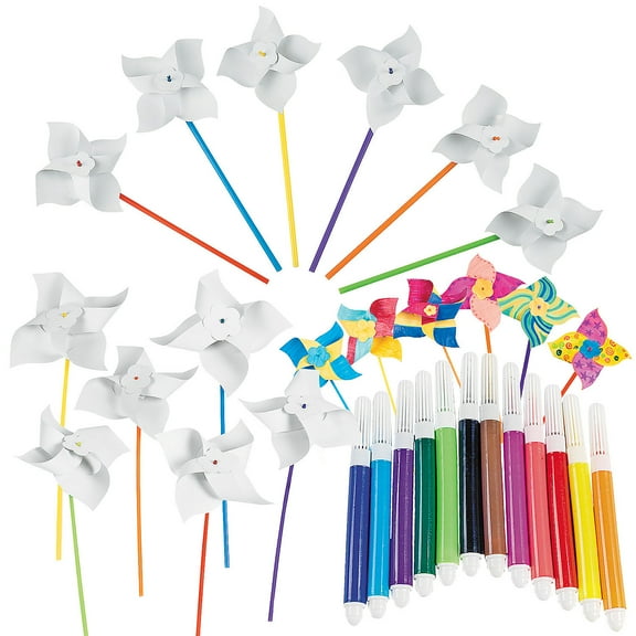 Fun Express 72 Pieces DIY Pinwheel Party Craft Kit for 24 Guests