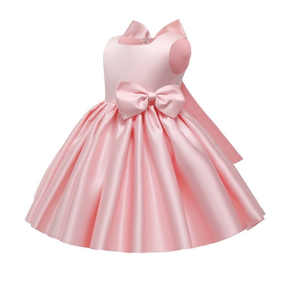 EnJoCho Flower Girls Dress Wedding Pageant Satin Formal Dresses Toddler Birthday Party Princess Ball Gown Tutu Dress Kids Princess Dress Ruffle Sleeve Girls