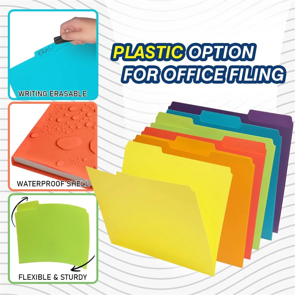 NOGIS 12 Pack Plastic File Folders Colored, Heavy Duty Plastic Colored File Folders Letter Size with Erasable 1/3-Cut Tab, Stronger Than Manila File Folder, Perfect for Organization