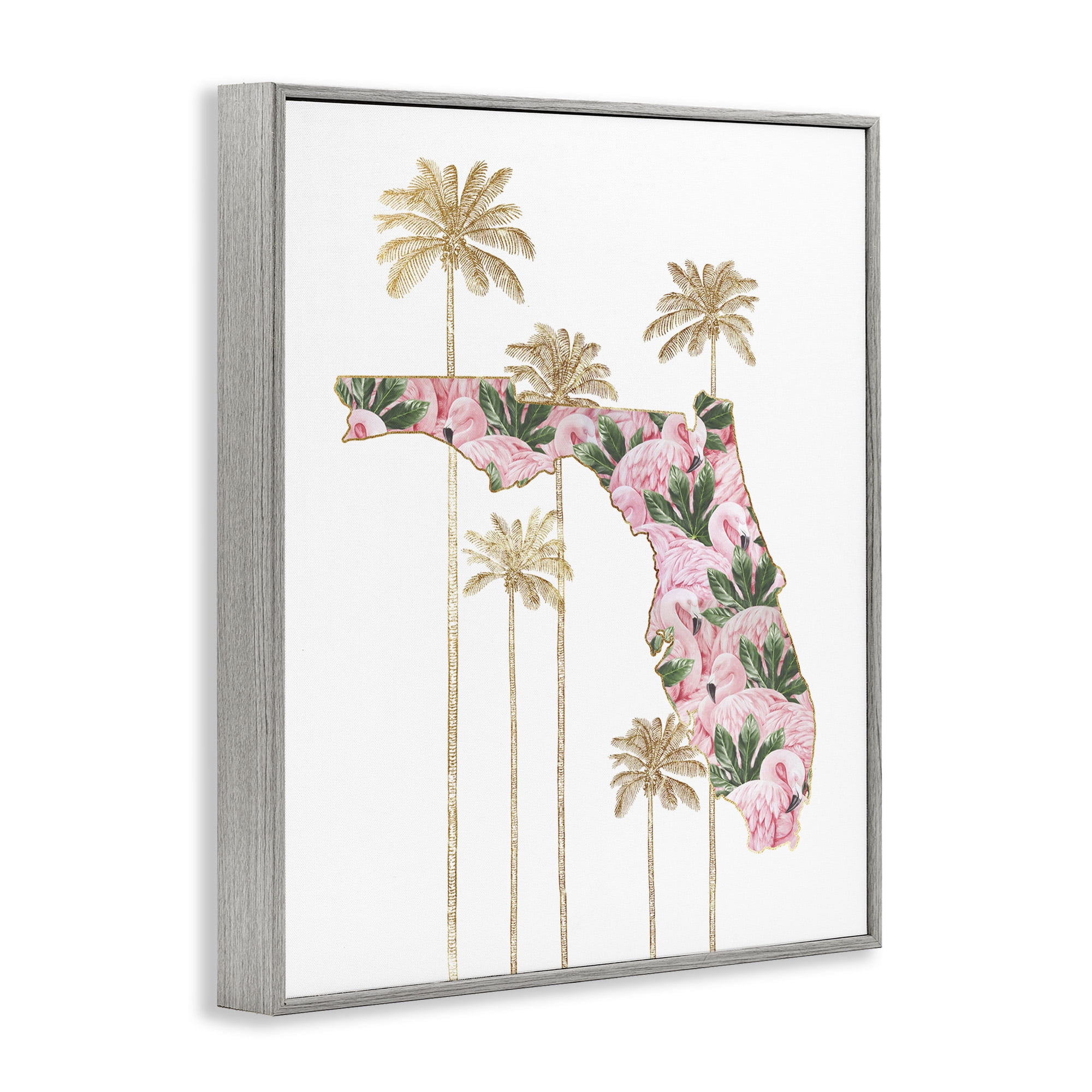 Stupell Industries Flamingo Patterened Florida Town & City Painting Gray Framed Art Print Wall Art, 24 x 30