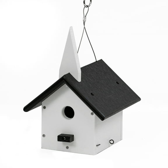 Outdoor Leisure Products Model GM31BKW Church Wren Bird House Made of High Density Poly Resin in black and white