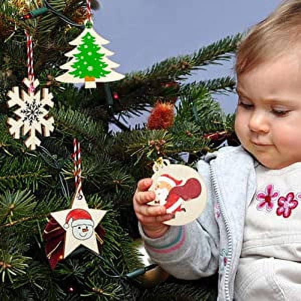 OurWarm 40PCS Wooden Christmas Ornaments Unfinished Wood Slices with Holes,  Christmas Crafts DIY Centerpieces Wooden Ornaments to Paint Hanging