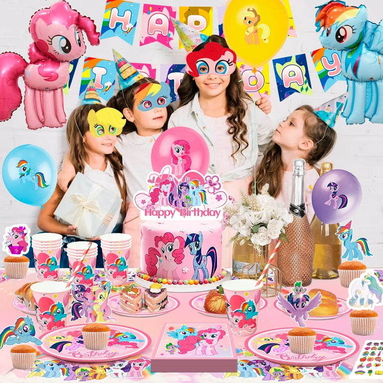 My Little Pony Theme Party Supplies,My Little Pony Party Decorations Set-My Little Pony Balloons Stickers Masks Cake Toppers Banner Tablecloth Plates Cups Napkin etc for My Little Pony Birthday Party