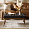 thumbnail image 2 of 37" Wide Genuine Leather Coffee Table Modern Square Ottoman Wooden Legs Home Living Room Black, 2 of 7