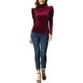 thumbnail image 2 of INSPIRE CHIC Velvet Top for Women's VintageTurtleneck Puff Long Sleeve Blouse Burgundy XL, 2 of 5