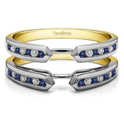 10k Solid Gold Diamonds (G,I2) and Sapphire Traditional Style Cathedral Ring Guard Enhancer (0.39ctw)