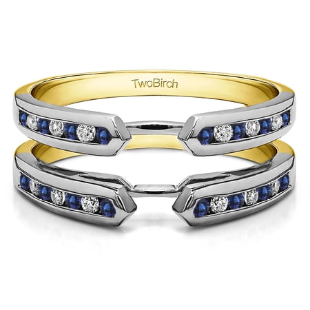 Diamonds (G,I2) and Sapphire Mounted in Sterling Silver Traditional Style Cathedral Ring Guard Enhancer (0.39ctw)