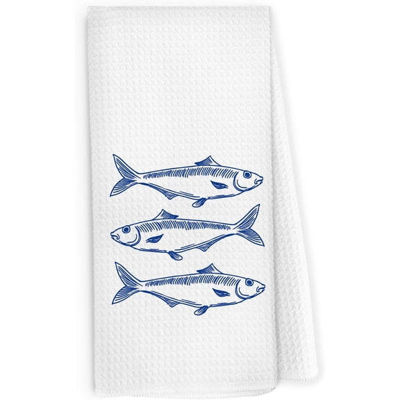2Pcs Sardines Green Fish Kitchen Dish Towels 16x24 Inch, Natural Fish Gifts for Fishing Lovers, Coastal Beach House Lake House Decorative Hand Towels Tea Towels for Kitchen Home