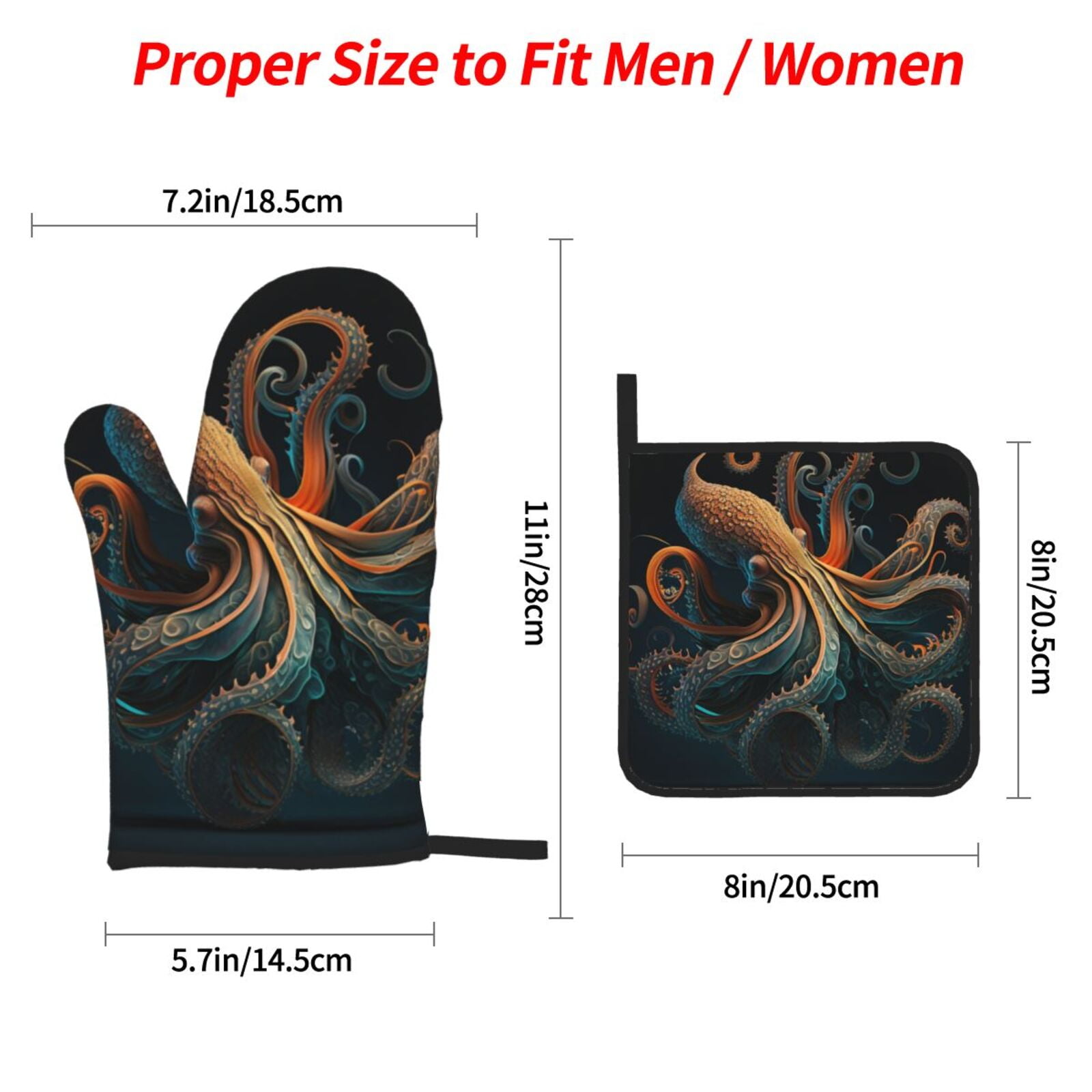 Octopus Twisted Tentacles Art 4Pcs Oven Mitts and Pot Holders Sets Oven Kitchen Gloves Hot Pads for Cooking BBQ Baking Grilling