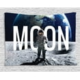 thumbnail image 1 of Outer Space Decor Tapestry, Moon Invasion of the Miniature Astronaut Stands on Surface World Image, Wall Hanging for Bedroom Living Room Dorm Decor, 80W X 60L Inches, Blue Grey, by Ambesonne, 1 of 2