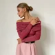 thumbnail image 5 of Tops de punto con cuello oblicuo y mangas largas para mujer, suéteres ajustados para mujer, 5 of 5