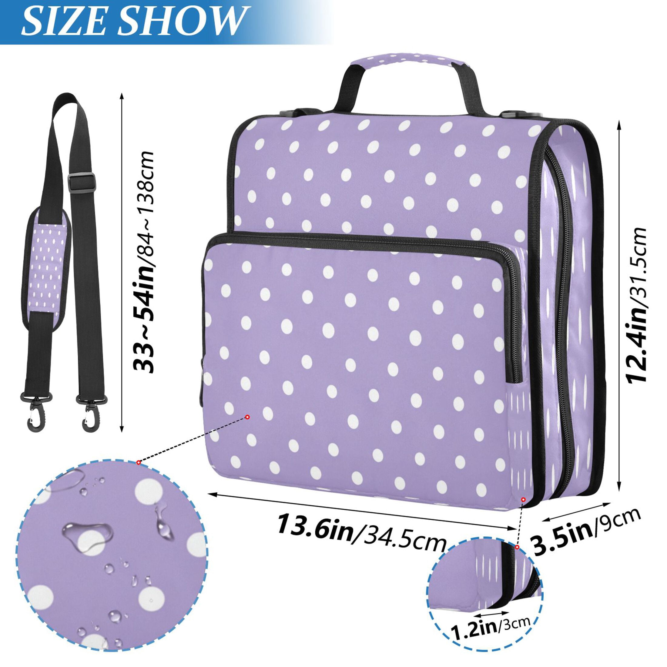 3 Ring Zipper Binder Stationery Organizer for Study Work Home Travel, All-Purpose File Folder Storage Bag for Daily Document Organization Lavender White Mini Polka Dot