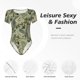 thumbnail image 4 of Balery Tropical Plants Green Body de cuello redondo de manga corta para mujer Tops de manga corta Tops básicos-Large, 4 of 7