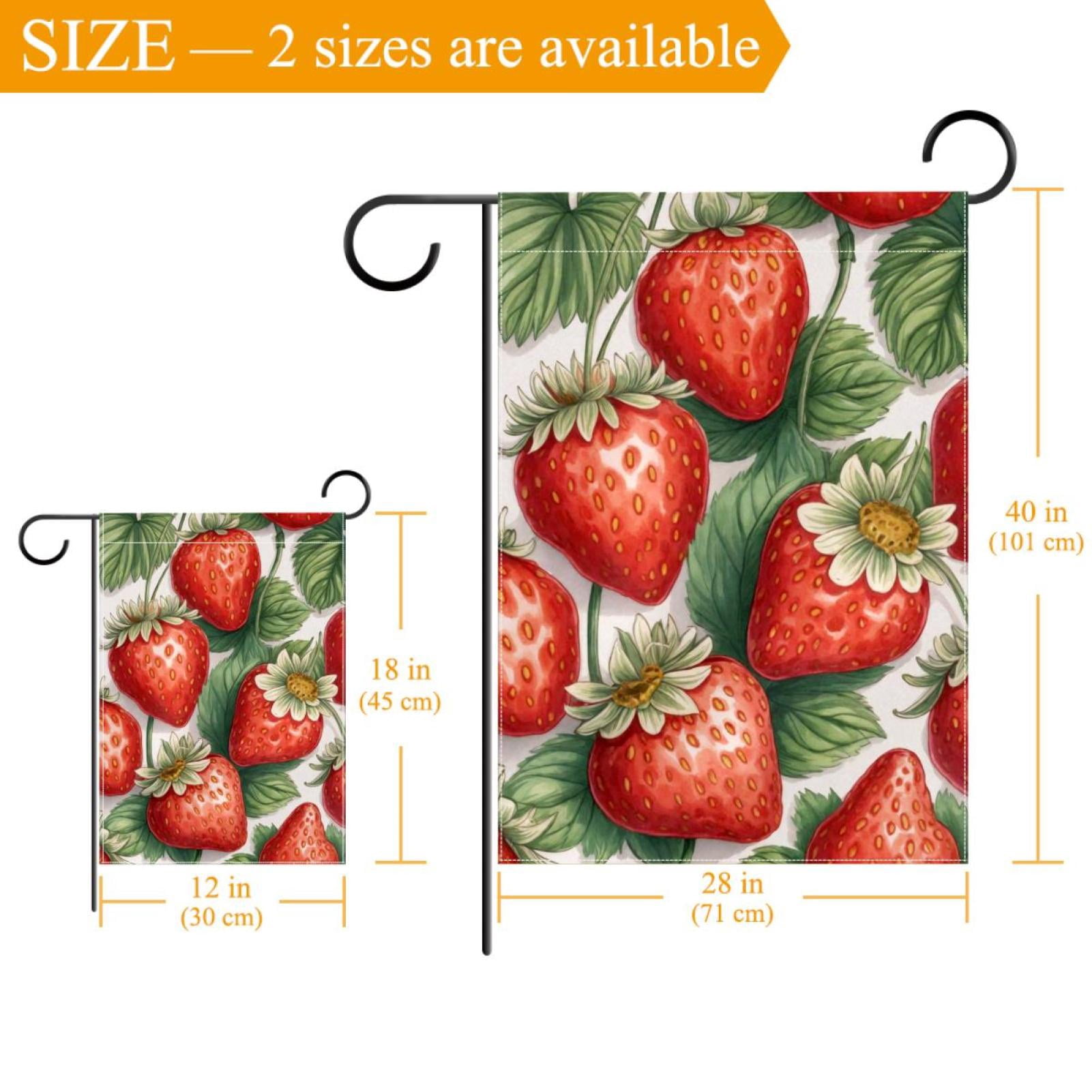 Welcome Vintage Strawberry Red Berry Seamless Pattern Garden Flag, Vertical Double Sided Small House Flag, Yard Farmhouse Outdoor Deck Veranda Lawn Decor 28x40 Inch