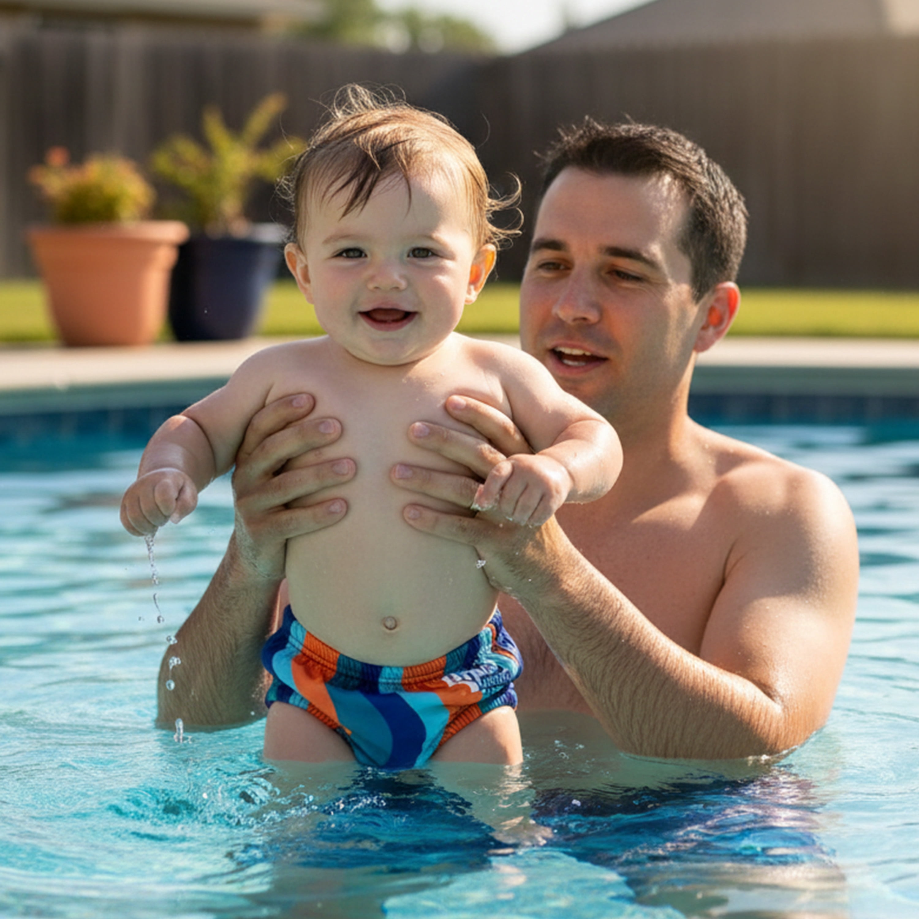Aqua SwimSchool Reusable Polyester Swim Diaper for Infants 6-18 Months, 16-28 lbs, Blue Multicolor