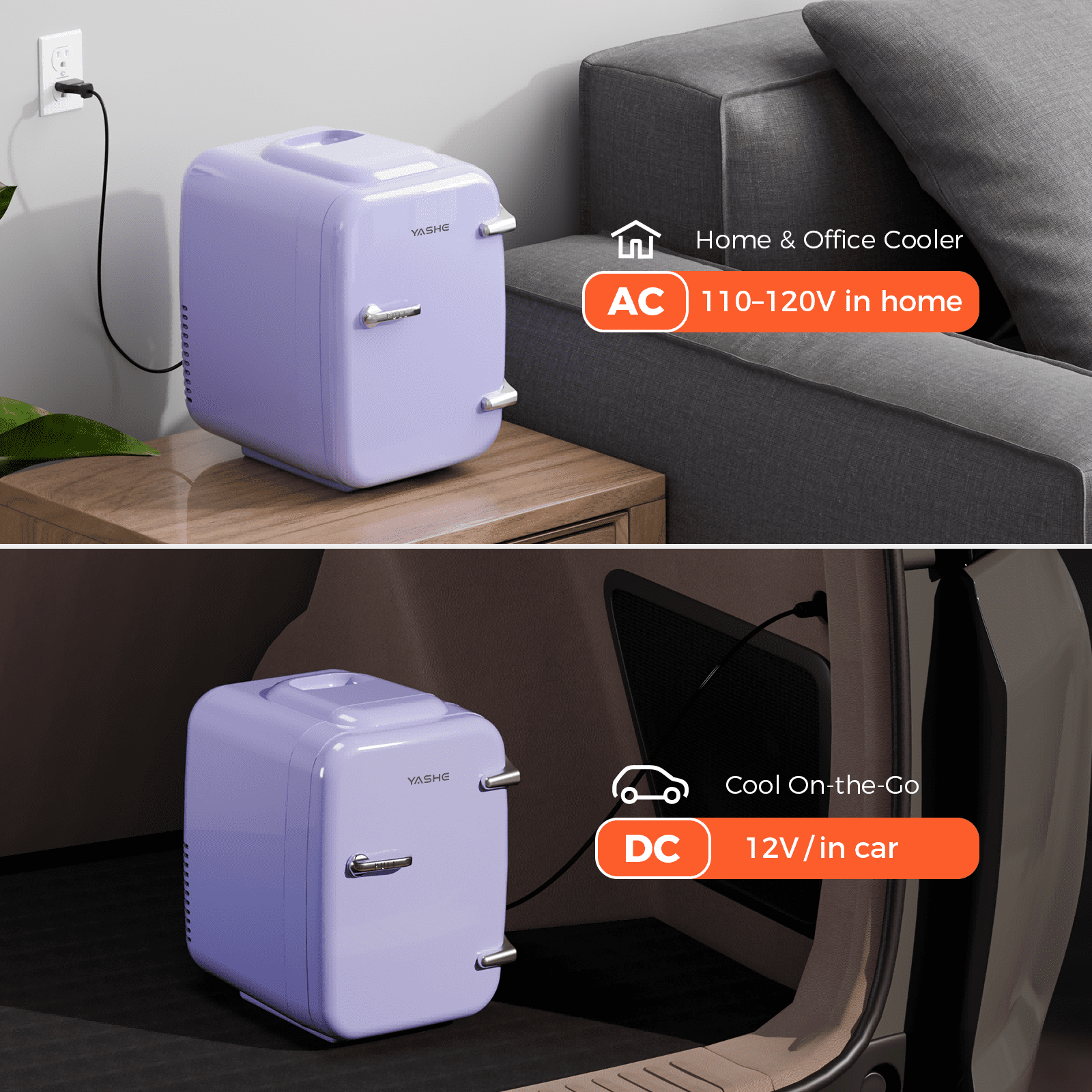 Mini Fridge, 4 Liter/6 Can Mini Makeup Fridge, 110V AC/ 12V DC Portable Thermoelectric Cooler&Warmer for Skincare, Drink, Cosmetic, Medicine, Small fridge for Bedroom, Office, Dorm, Car, Purple