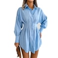 thumbnail image 2 of Chemise Blanche Robe Mini Chemise Robe Polyester Plissée Cintrée Taille Asymétrique Revers Col Bouton vers le Bas Robe Blanche S, 2 of 6