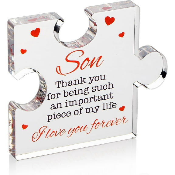 Vinyl Emotional Birthday Gift for Son - Engraved Acrylic Block Puzzle from Mom and Dad, 2.7 x 3.7 Inch